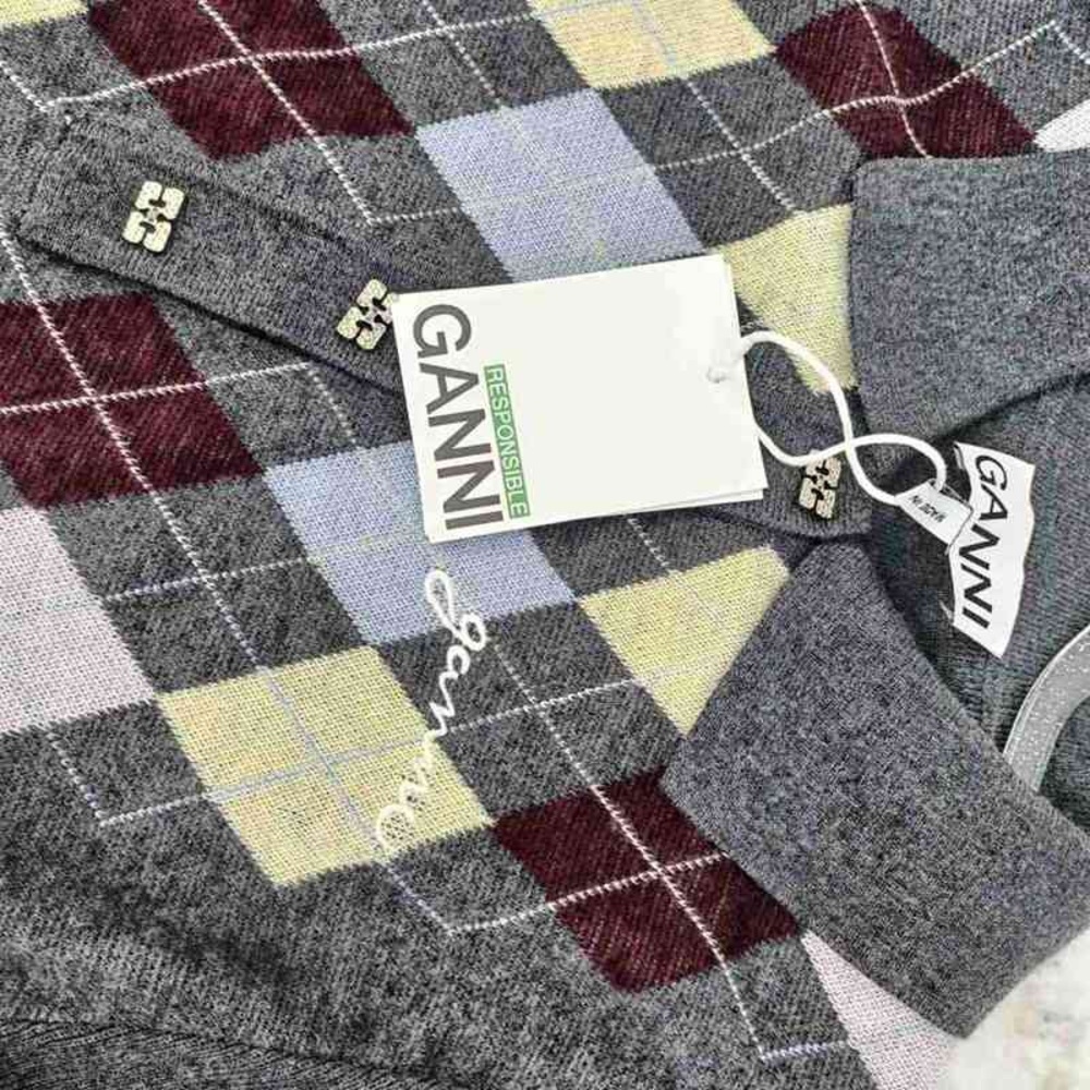Ganni Gray Argyle Sweater Cardigan - Picture 4 of 6